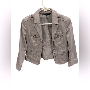 White House Black Market Gray Peplum Moto Jacket Button Down Size 2